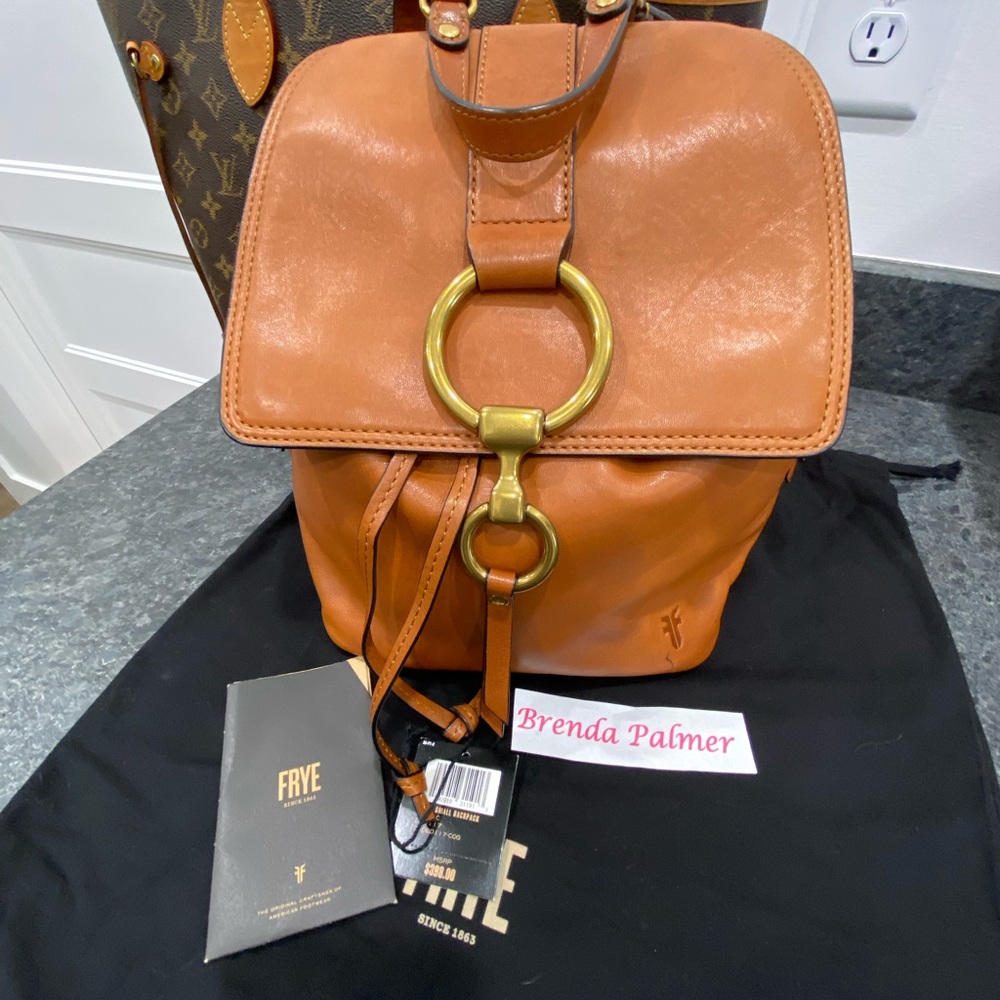 Frye Ilana leather backpack with brass hardware